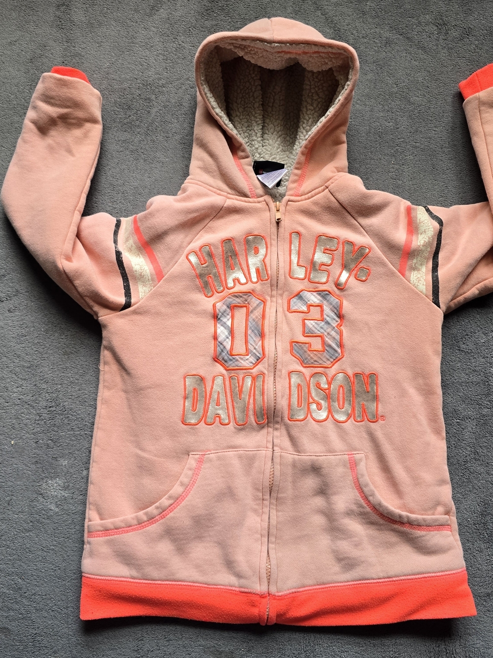 Harley-Davidson Kids Peach Pink Sherpa-Lined Zip Hoodie with Coral Trim